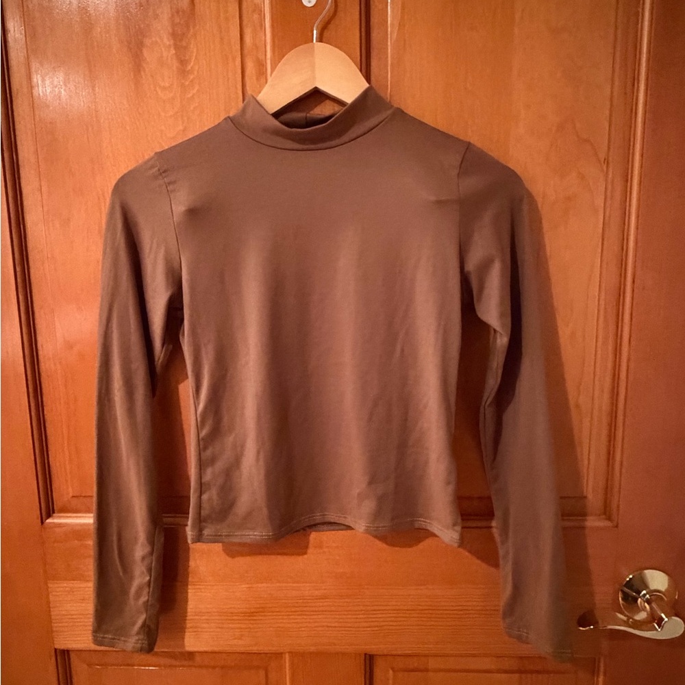 Chocolate Long Sleeve Mock Neck Top